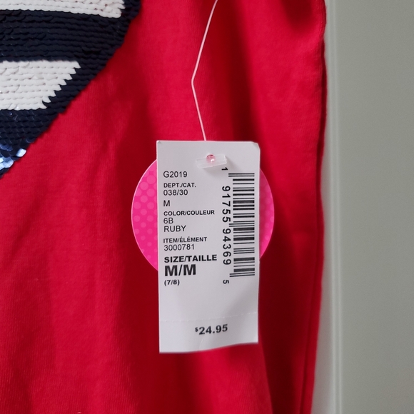 THE CHILDREN’S PLACE Red White Blue Sequined Flag Short Jumpsuit Girls 7/8 M - Picture 8 of 9